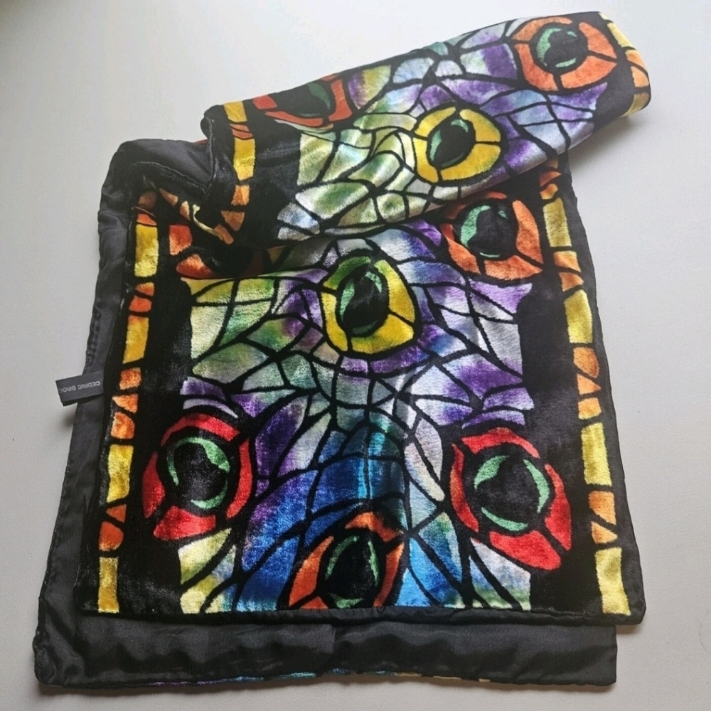 Cedric Brochier Soieries Stained Glass Scarf Silk Blend Floral Made In France - Picture 2 of 6
